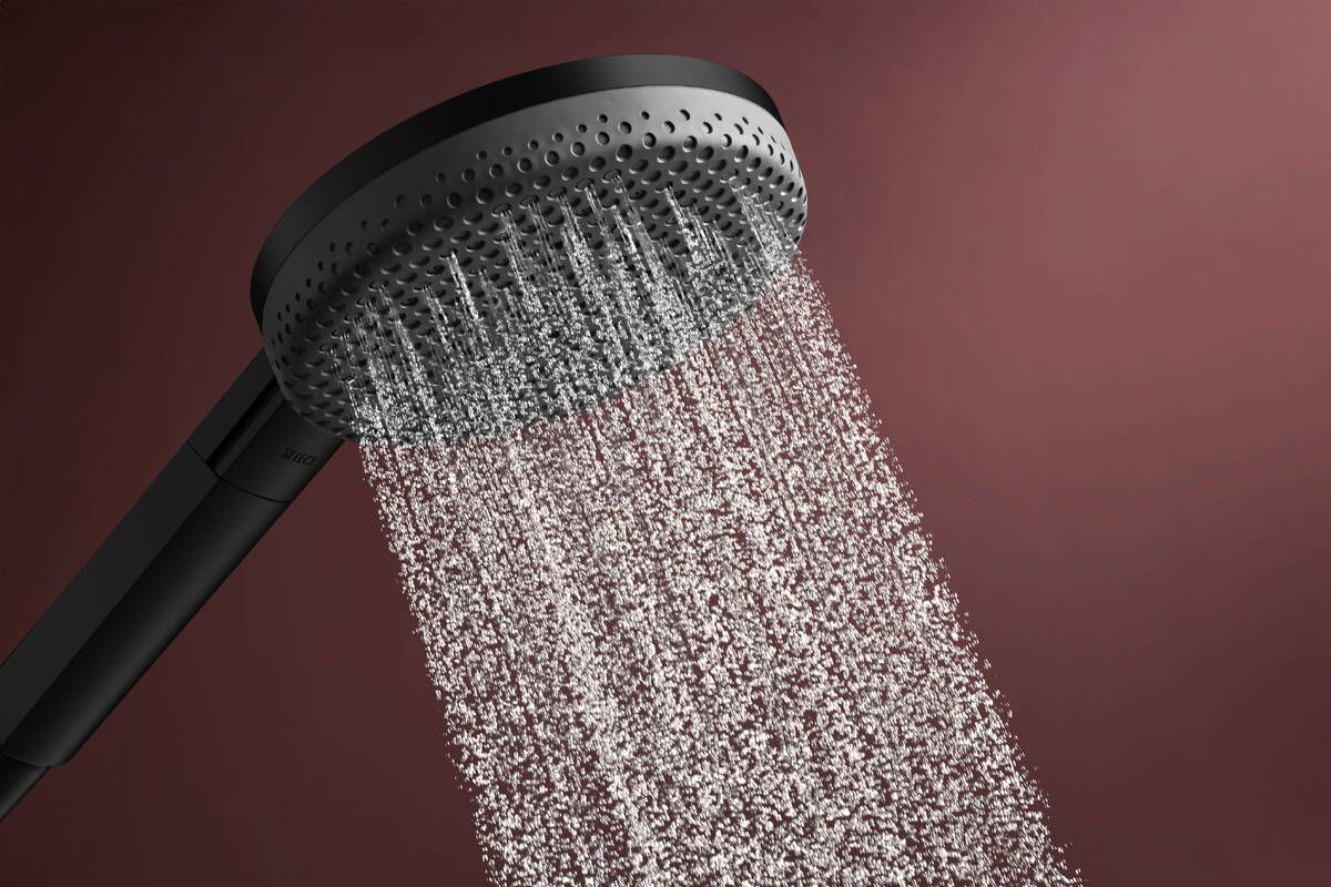 Dušo komplektas Hansgrohe Raindance Alive Select S 125 mm, 3 srovių, EcoSmart, su Unica S Puro 90 cm dušo stovu, matt black24603670