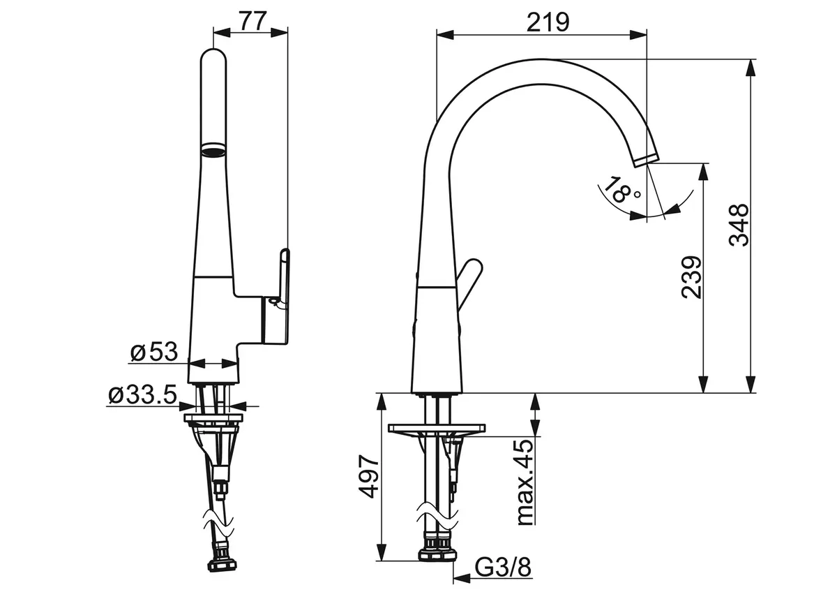 Maišytuvas plautuvėms Oras Inspera, plienas, 3030F-80 Maišytuvas plautuvėms Oras Inspera, plienas, 3030F-80