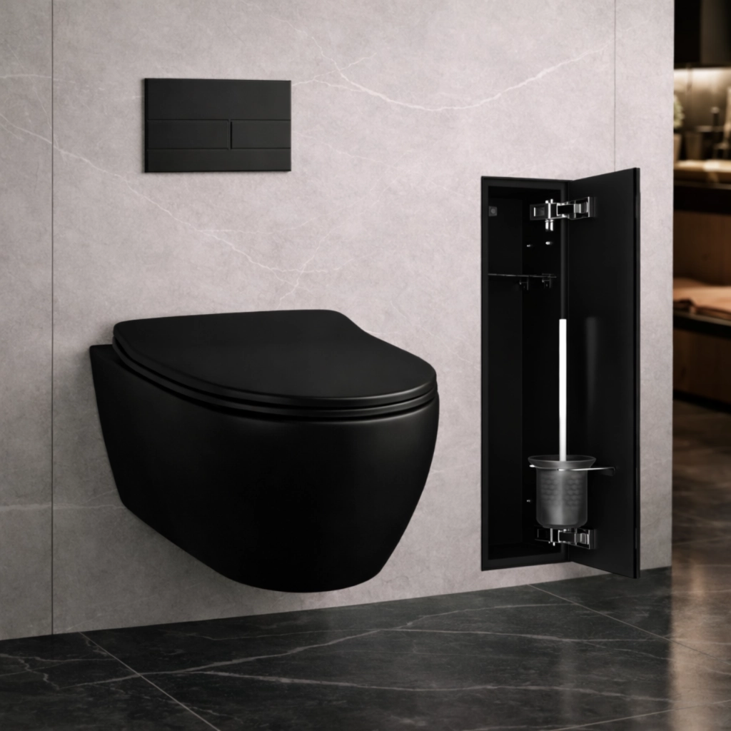 Potinkinė WC šepečio lentyna Balneo Wall Box Brush "L" Right - dešinės pusės, juodas stiklas B0401020508-02