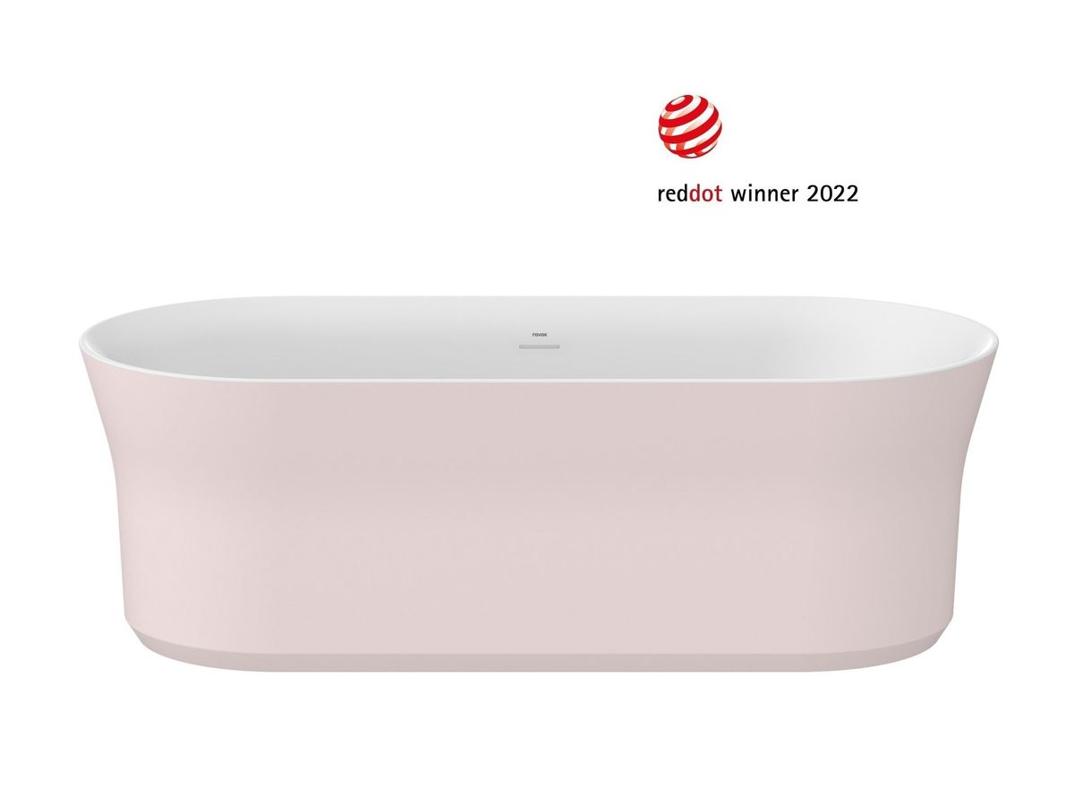 Ravak Vonia Ypsilon 180x80, laisvai pastatoma, Alabaster Pink/balta, persipylimo ir sifono dangtelis baltos spalvos XC00100085