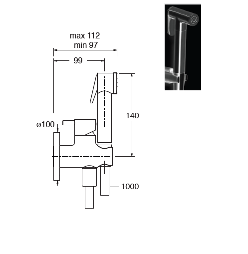 Potinkinis bidete maišytuvas su dušeliu Cristina - virštinkinė dalis, matinis auksas Potinkinis bidete maišytuvas su dušeliu Cristina - virštinkinė dalis, matinis auksas