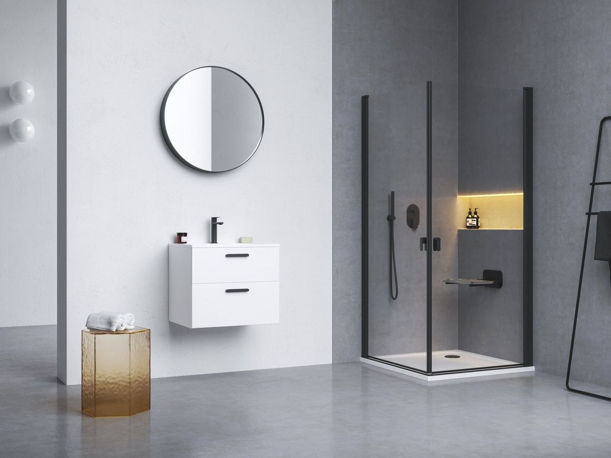 Dušo kabina Ravak CRV1 80, juoda+stiklas Transparent, 1QV40301Z1