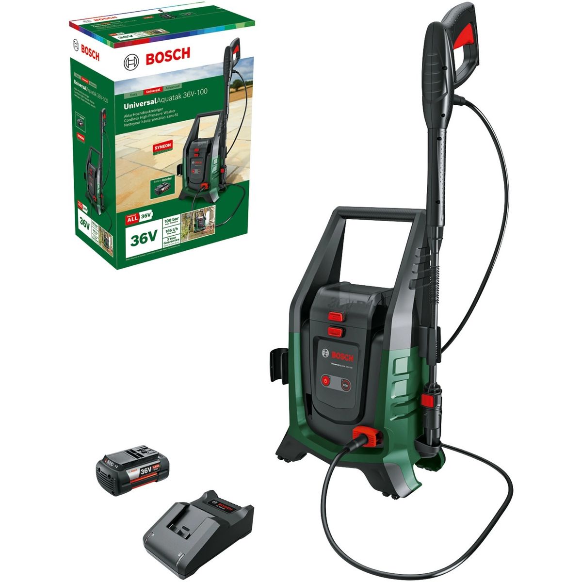 Aukšto slėgio plovimo įranga UniversalAquatak 36V-100 4Ah, 06008C7002 Aukšto slėgio plovimo įranga UniversalAquatak 36V-100 4Ah, 06008C7002