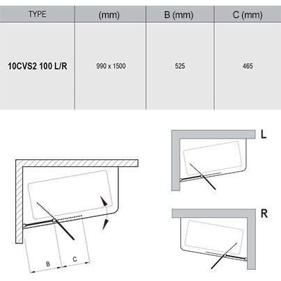 Vonios sienelė Ravak 10CVS2-100 L satinas+stiklas, transparent, 7QLA0U03Z1