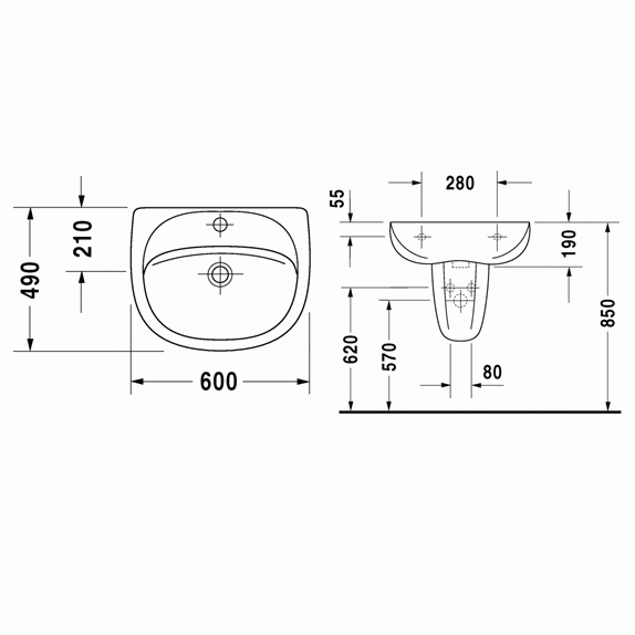 Praustuvas Duravit DURAPLUS 60cm, 0344600000