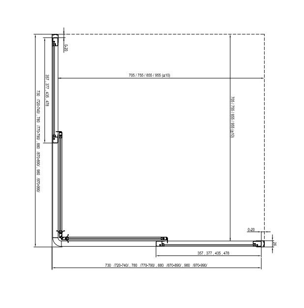 Dušo kabina SRV2+SRV2-90 195 S satin + Transparent, 14V70UO2Z1S
