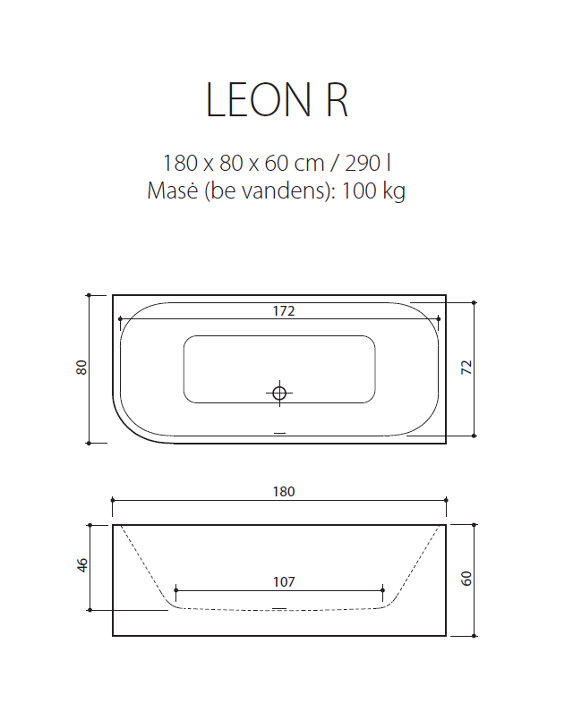 Akmens masės vonia Balteco Leon dešininė 180×80 balta Akmens masės vonia Balteco Leon dešininė 180×80 balta