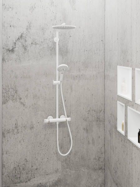 Dušo sistema HANSGROHE Raindance Select S 240 1jet PowderRain su termostatu, matinė balta, 27633700 Dušo sistema HANSGROHE Raindance Select S 240 1jet PowderRain su termostatu, matinė balta, 27633700