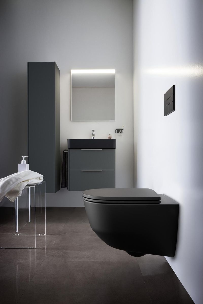 Pakabinamas unitazas Laufen Pro New Rimless su SC Slim dangčiu, juodas matinis, H8669577160001 Pakabinamas unitazas Laufen Pro New Rimless su SC Slim dangčiu, juodas matinis, H8669577160001