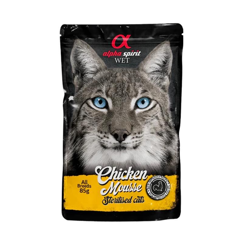 ALPHA SPIRIT WET putėsiai sterilizuotoms katėms su vištiena 85g 6vnt, ALPHG050250508