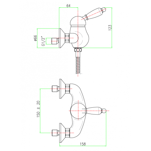 Maišytuvas dušui be dušo k-to Fiore Imperial Black, sendinta bronza