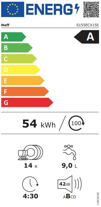 Įmontuojama indaplovė Neff N 50, S155ECX15E, 60 cm Įmontuojama indaplovė Neff N 50, S155ECX15E, 60 cm
