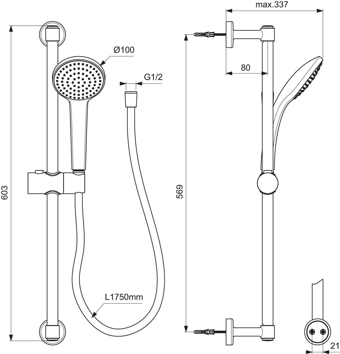 Dušo komplektas Ideal Standard IdealRain, juoda matinė, BD142XG