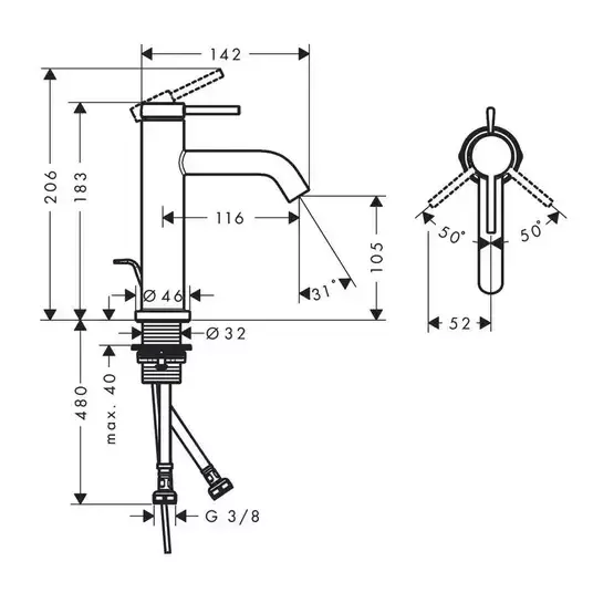 Maišytuvas praustuvui TECTURIS S 110 su dugno vožtuvu, brushed bronze, 73310140