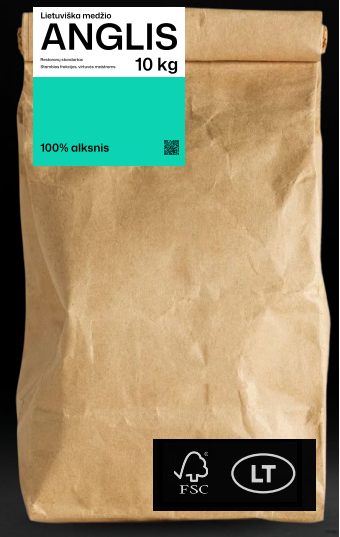 Lietuviška stambios frakcijos alksnio anglis, 10 kg ekologiškoje pakuotėje