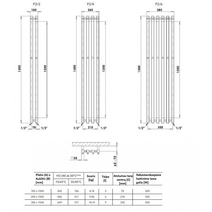 Rankšluosčių džiovintuvas PMH Pluto 38,5x150 cm, baltas, P2W/6