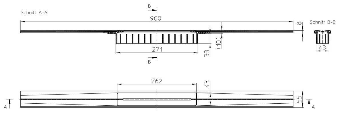 Grotelės dušo latakui STANDART, 900mm, HL053S/90