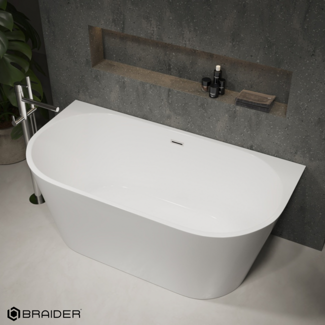 Vonia Braider RESTIA CLAS glaudžiama prie sienos 1400*730 mm balta su chromuotu sifonu Vonia Braider RESTIA CLAS glaudžiama prie sienos 1400*730 mm balta su chromuotu sifonu