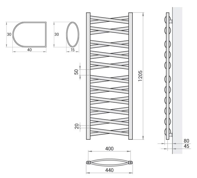 Rankšluosčių džiovintuvas Regnis Lezka 3DX 44x120,5 cm, juodas Rankšluosčių džiovintuvas Regnis Lezka 3DX 44x120,5 cm, juodas