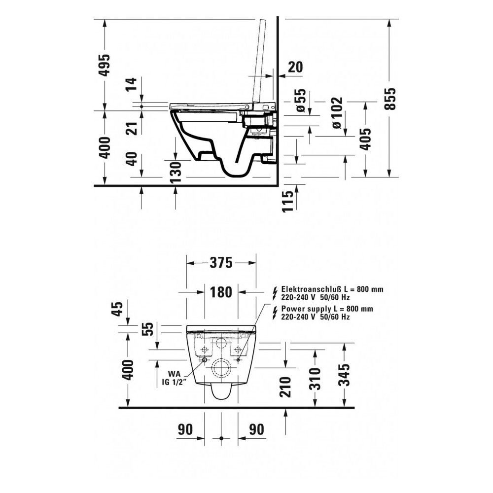 Pakabinamas klozetas Duravit SensoWash D-Neo Compact Rimless su SoftClose dangčiu, baltas 654000012004300