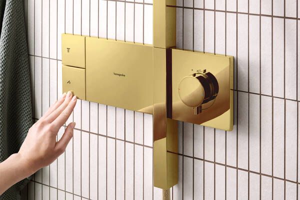 Dušo sistema HANSGROHE Raindance Alive Q 1jet su termostatu, poliruoto aukso, 24580990 Dušo sistema HANSGROHE Raindance Alive Q 1jet su termostatu, poliruoto aukso, 24580990