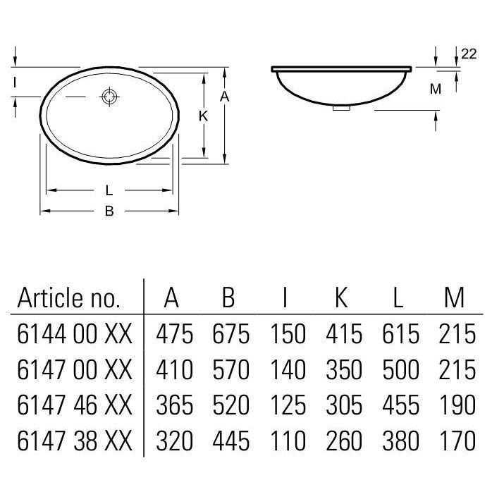 Keraminis praustuvas Villeroy & Boch Evana 61,5x41,5 cm, baltas, 61440001