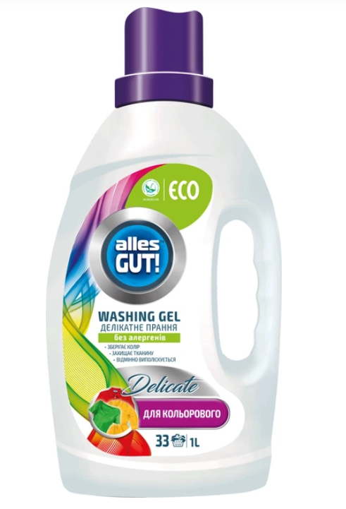 Eco švelnus skalbimo gelis spalvotiems drabužiams AllesGUT, 1L, 7198