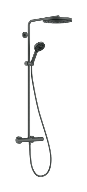 Dušo sistema HANSGROHE Pulsify S Puro 260 1jet su Ecostat Fine termostatu ir rankiniu dušeliu 3jet, Brushed Black Chrome, 24236340