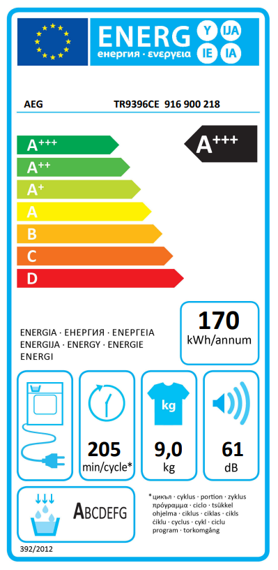 Džiovyklė AEG TR9396CE Džiovyklė AEG TR9396CE