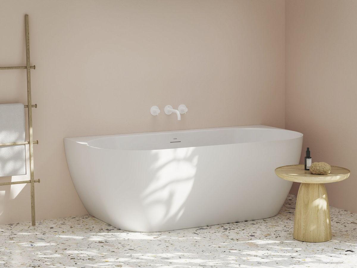 Laisvai pastatoma vonia Ravak Freedom Wall Tec 170x87, matinis balta/balta, sifono dangtelis baltos/juodos/chromo spalvos, CE31800000