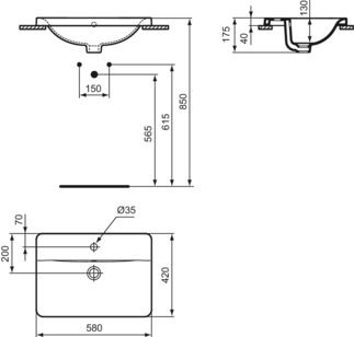 Praustuvas įmontuojamas Ideal Standard Connect 1SM 58x42 stač. baltas, E504401 Praustuvas įmontuojamas Ideal Standard Connect 1SM 58x42 stač. baltas, E504401