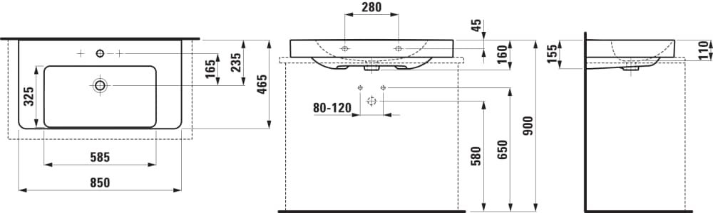 Keramikinis praustuvas LAUFEN PRO X su nušlifuota apatine briauna 85x46,5cm, H8168670001041