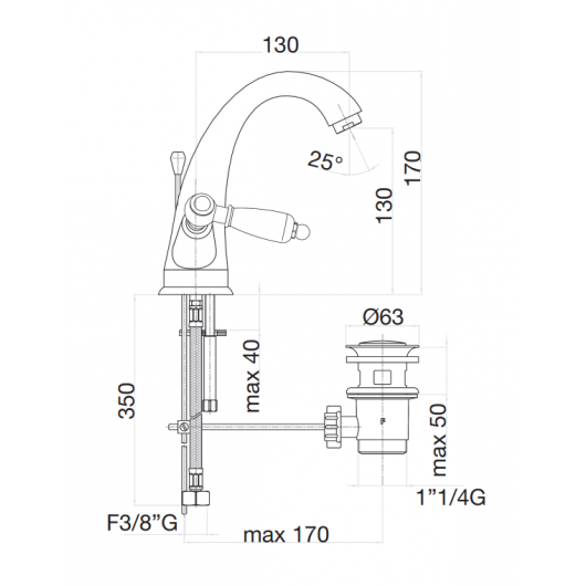 Maišytuvas praustuvui Fiore COLONIALE aukso spalvos, 02OO0623