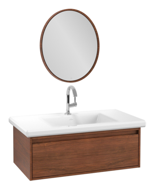 Spintelė su praustuvu ir veidrodis Villeroy & Boch Antheus, American Walnut