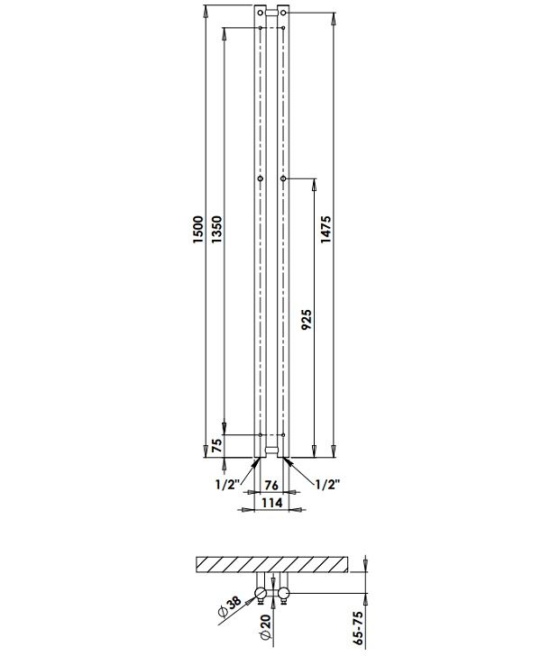 Rankšluosčių džiovintuvas PMH Rosendal 11,5x150 cm, nerūdijantis plienas, R2SS/2