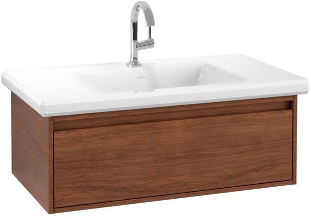 Spintelė su praustuvu ir veidrodis Villeroy & Boch Antheus, American Walnut