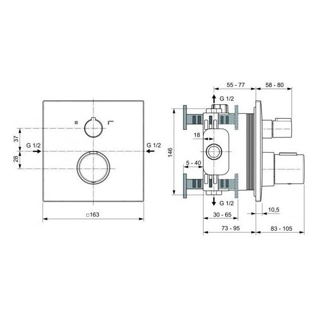 Termostatinė potinkinė dušo sistema Ideal Standard Ceratherm C100, chromas A7572AA