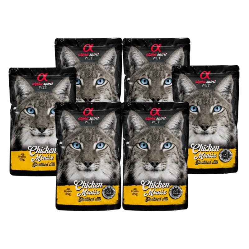 ALPHA SPIRIT WET putėsiai sterilizuotoms katėms su vištiena 85g 6vnt, ALPHG050250508