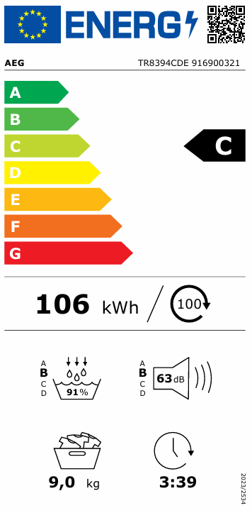 Džiovyklė AEG TR8394CDE Džiovyklė AEG TR8394CDE