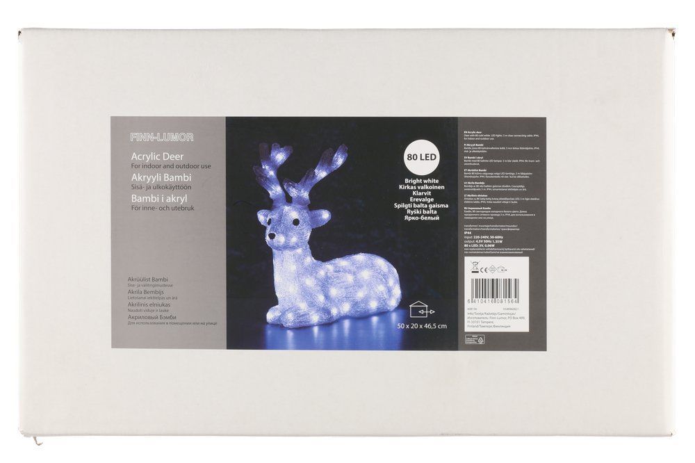 Šviečianti dekoracija Finnlumor Acrylic Deer 80 LED, balta, 46,5 cm, 6410416081564