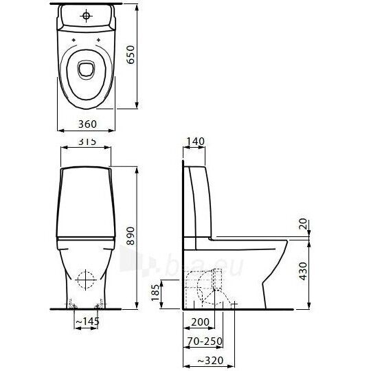 Pastatomas unitazas su bakeliu Laufen PRO N LCC Rimless, balta, H8289684007371