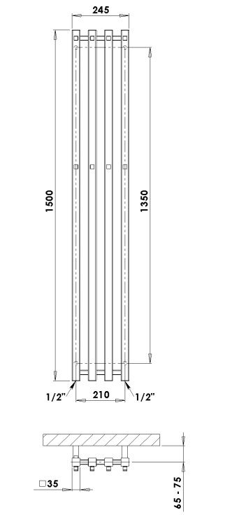 Rankšluosčių džiovintuvas PMH Pluto 24,5x150 cm, juoda struktūrinė, P2BL/4 Rankšluosčių džiovintuvas PMH Pluto 24,5x150 cm, juoda struktūrinė, P2BL/4