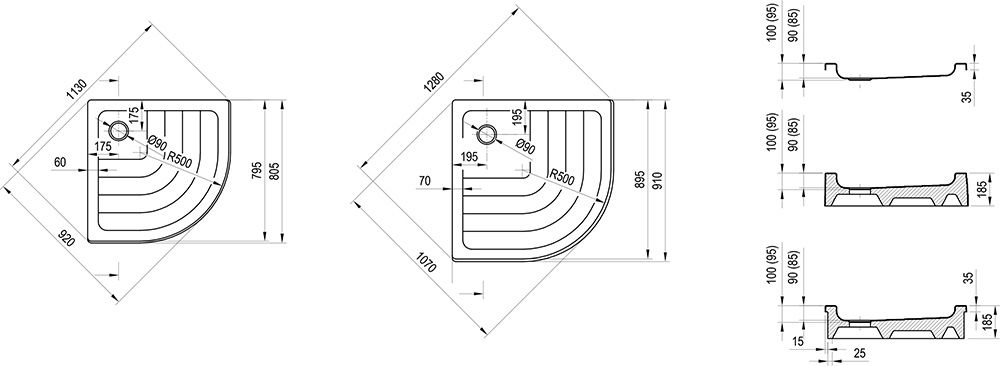 Dušo padėklas Ravak Ronda 90 PU-R, baltas A207001120