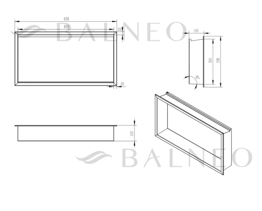 Įleidžiama sieninė lentyna Balneo Wall Box LED juodo metalo sp., 60x30x10 cm, B0101080109-2