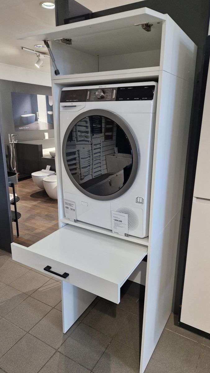 Spintelė ADK Meble OLTINO skalbimo mašinai ir džiovyklei, su lentynėle viršuje, baltos sp., OLTINO W2 (3 pakuotės)