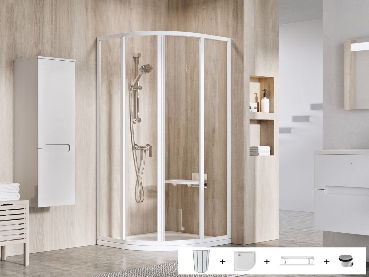 Dušo kabinos komplektas Ravak SET1 - SKCP4 90x90, balta+stiklas Transparent Dušo kabinos komplektas Ravak SET1 - SKCP4 90x90, balta+stiklas Transparent