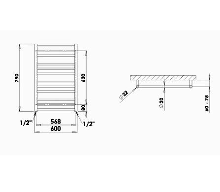 Rankšluosčių džiovintuvas PMH Sorano 60x79 cm, baltas SN2W Rankšluosčių džiovintuvas PMH Sorano 60x79 cm, baltas SN2W