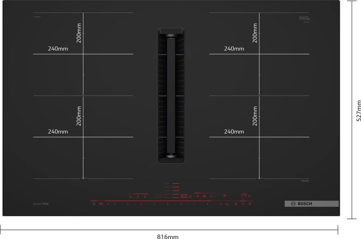 Indukcinė kaitlentė su integruota ventiliacijos sistema Bosch PXX89BD56E Indukcinė kaitlentė su integruota ventiliacijos sistema Bosch PXX89BD56E