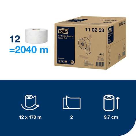 Tualetinis popierius rulonais Tork Premium Mini Jumbo Soft T2, 2sl. Rulonai, 2 sluoksnių, 110253