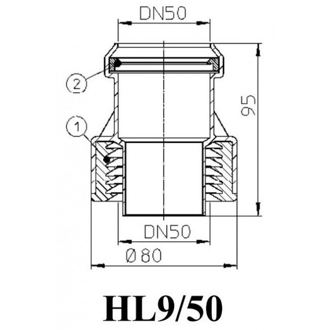 Perėjimas HL9/50 DN50/50PVC/ketus